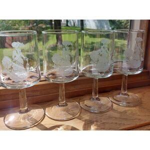 Vintage Miss Albee Parasol Avon Lady Set of Glasses 1970s Small Goblets Set of 4